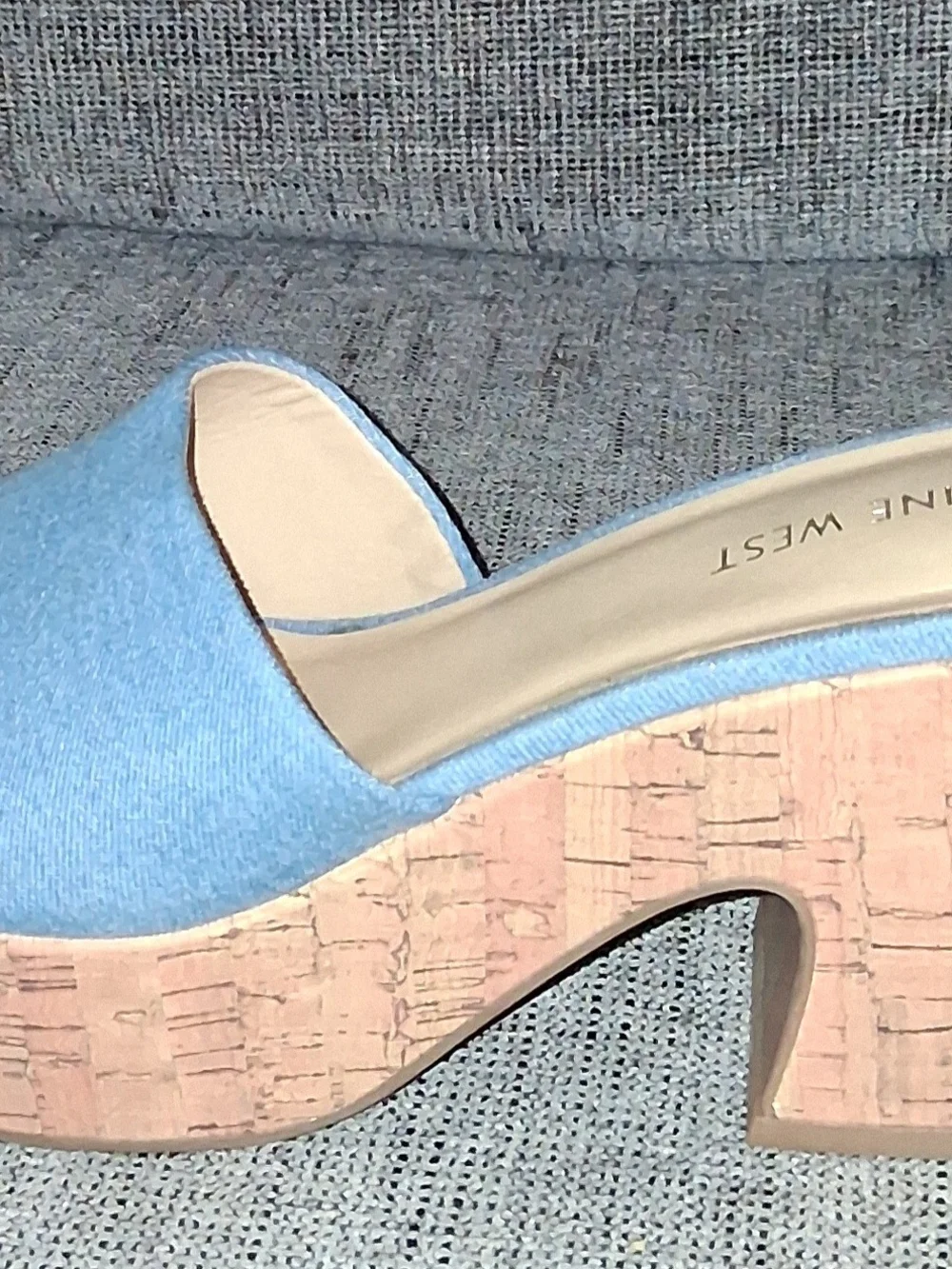Nine West Light Denim Cork Platform Slide Sandals - Women